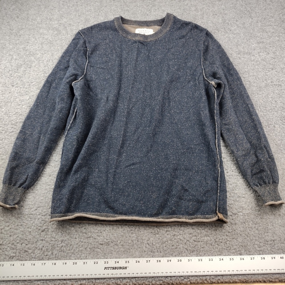 The Normal Brand Sweater Mens Medium Navy Blue Textured Cotton Pullover EUC